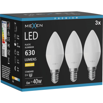 Mexen Nova 3x LED žárovka E14, C37, 6W, teplá - 3000K, 630 lm - L102-E14-0630-01x03