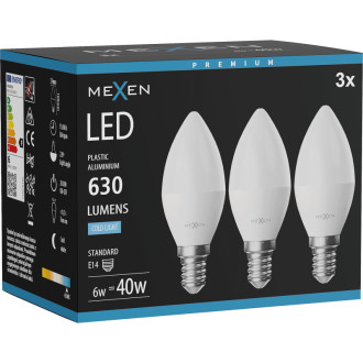 Mexen Nova 3x LED žárovka E14, C37, 6W, studená - 6500K, 630 lm - L102-E14-0665-01x03