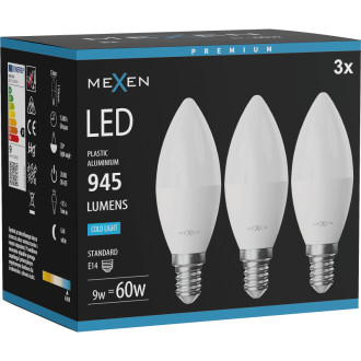 Mexen Nova 3x LED žárovka E14, C37, 9W, studená - 6500K, 945 lm - L102-E14-0965-01x03