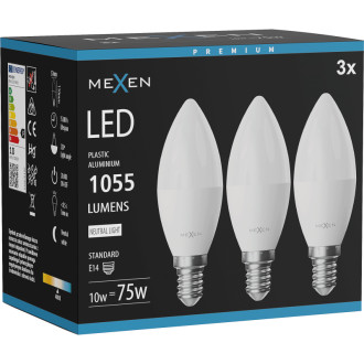Mexen Nova 3x LED žárovka E14, C37, 10W, neutrální - 4000K, 1055 lm - L102-E14-1040-01x03