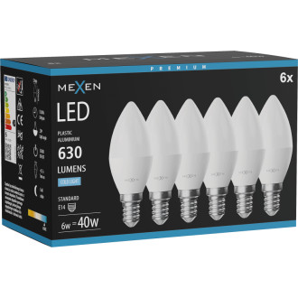 Mexen Nova 6x LED žárovka E14, C37, 6W, studená - 6500K, 630 lm - L102-E14-0665-01x06