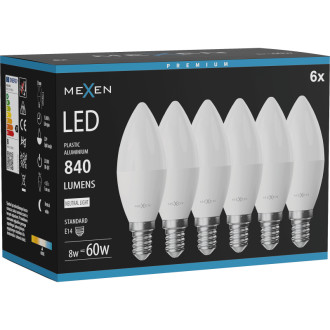 Mexen Nova 6x LED žárovka E14, C37, 8W, neutrální - 4000K, 840 lm - L102-E14-0840-01x06