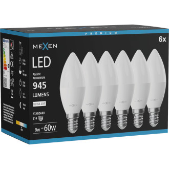 Mexen Nova 6x LED žárovka E14, C37, 9W, Neutrál - 4000K, 945 lm - L102-E14-0940-01x06