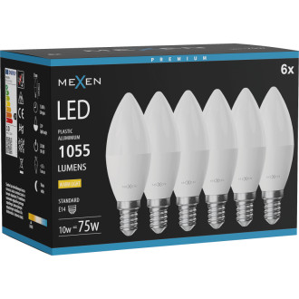 Mexen Nova 6x LED žárovka E14, C37, 10W, teplá - 3000K, 1055 lm - L102-E14-1030-01x06