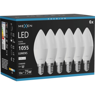 Mexen Nova 6x LED žárovka E14, C37, 10W, neutrální - 4000K, 1055 lm - L102-E14-1040-01x06