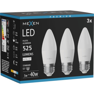 Mexen Nova 3x LED žárovka E27, C37, 5W, neutrální - 4000K, 525 lm - L102-E27-0540-01x03