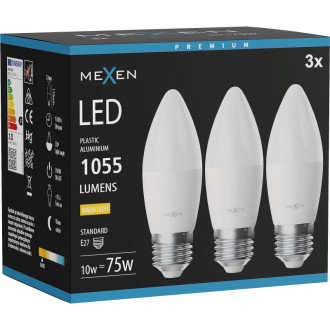 Mexen Nova 3x LED žárovka E27, C37, 10W, teplá - 3000K, 1055 lm - L102-E27-1030-01x03
