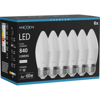 Mexen Nova 6x LED žárovka E27, C37, 8W, neutrální - 4000K, 840 lm - L102-E27-0840-01x06