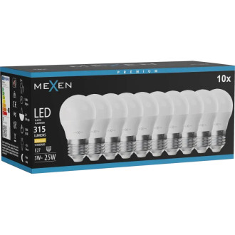 Mexen Nova 10x LED žárovka E27, G45, 3W, teplá - 3000K, 315 lm - L101-E27-0330-01x10
