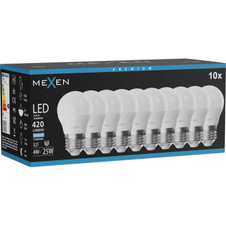 Mexen Nova 10x LED žárovka E27, G45, 4W, studená - 6500K, 420 lm - L101-E27-0465-01x10
