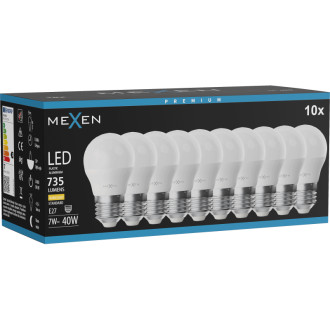 Mexen Nova 10x LED žárovka E27, G45, 7W, teplá - 3000K, 735 lm - L101-E27-0730-01x10