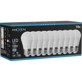 Mexen Nova 10x LED žárovka E27, G45, 10W, studená - 6500K, 1055 lm - L101-E27-1065-01x10