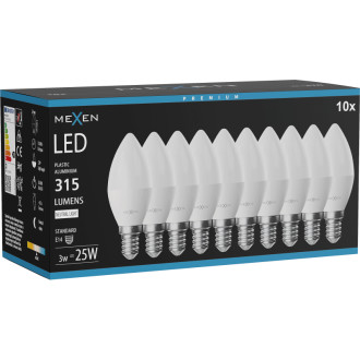 Mexen Nova 10x LED žárovka E14, C37, 3W, neutrální - 4000K, 315 lm - L102-E14-0340-01x10