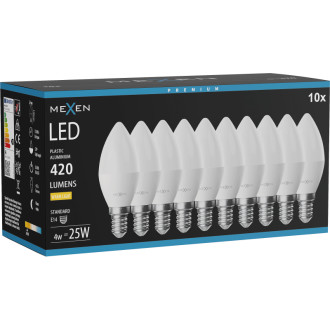 Mexen Nova 10x LED žárovka E14, C37, 4W, teplá - 3000K, 420 lm - L102-E14-0430-01x10