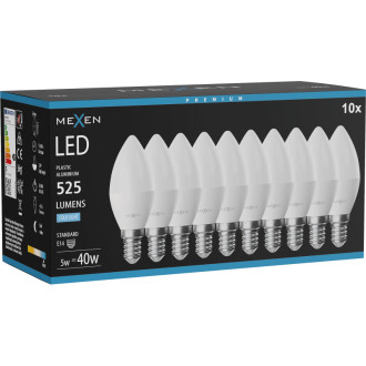 Mexen Nova 10x LED žárovka E14, C37, 5W, studená - 6500K, 525 lm - L102-E14-0565-01x10