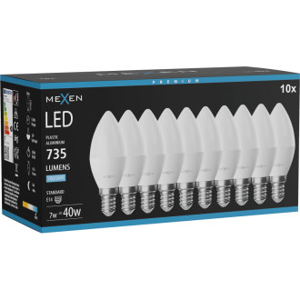 Mexen Nova 10x LED žárovka E14, C37, 7W, studená - 6500K, 735 lm - L102-E14-0765-01x10