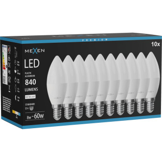 Mexen Nova 10x LED žárovka E14, C37, 8W, neutrální - 4000K, 840 lm - L102-E14-0840-01x10