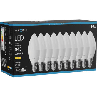 Mexen Nova 10x LED žárovka E14, C37, 9W, teplá - 3000K, 945 lm - L102-E14-0930-01x10