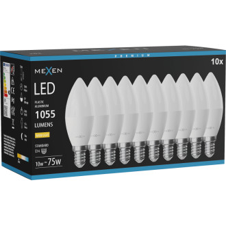 Mexen Nova 10x LED žárovka E14, C37, 10W, teplá - 3000K, 1055 lm - L102-E14-1030-01x10