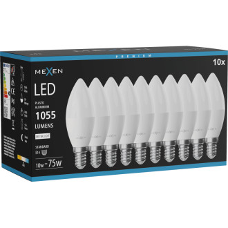 Mexen Nova 10x LED žárovka E14, C37, 10W, neutrální - 4000K, 1055 lm - L102-E14-1040-01x10