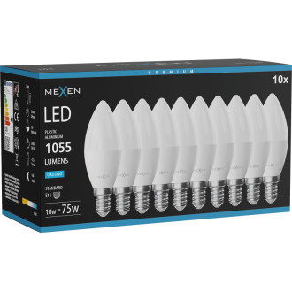 Mexen Nova 10x LED žárovka E14, C37, 10W, studená - 6500K, 1055 lm - L102-E14-1065-01x10