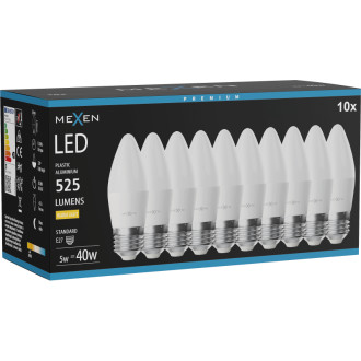 Mexen Nova 10x LED žárovka E27, C37, 5W, teplá - 3000K, 525 lm - L102-E27-0530-01x10