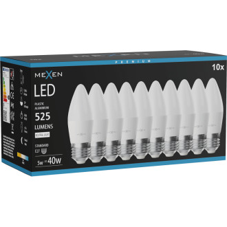 Mexen Nova 10x LED žárovka E27, C37, 5W, neutrální - 4000K, 525 lm - L102-E27-0540-01x10