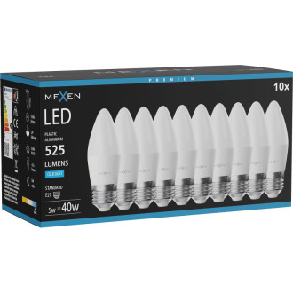 Mexen Nova 10x LED žárovka E27, C37, 5W, studená - 6500K, 525 lm - L102-E27-0565-01x10