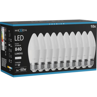Mexen Nova 10x LED žárovka E27, C37, 8W, neutrální - 4000K, 840 lm - L102-E27-0840-01x10