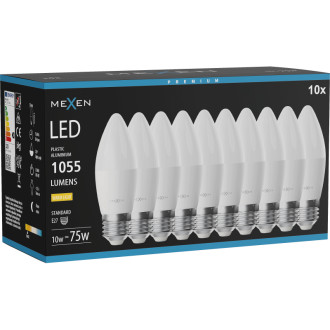 Mexen Nova 10x LED žárovka E27, C37, 10W, teplá - 3000K, 1055 lm - L102-E27-1030-01x10