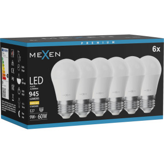 Mexen Nova 6x LED žárovka E27, G45, 9W, teplá - 3000K, 945 lm - L101-E27-0930-01x06