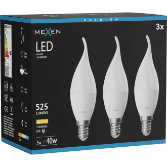 Mexen Nova 3x LED žárovka E14, C37, 5W, teplá - 3000K, 525 lm - L106-E14-0530-01x03