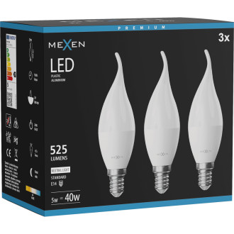 Mexen Nova 3x LED žárovka E14, C37, 5W, neutrální - 4000K, 525 lm - L106-E14-0540-01x03