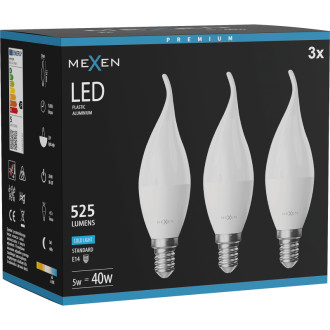 Mexen Nova 3x LED žárovka E14, C37, 5W, studená - 6500K, 525 lm - L106-E14-0565-01x03
