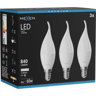 Mexen Nova 3x LED žárovka E14, C37, 8W, neutrální - 4000K, 840 lm - L106-E14-0840-01x03