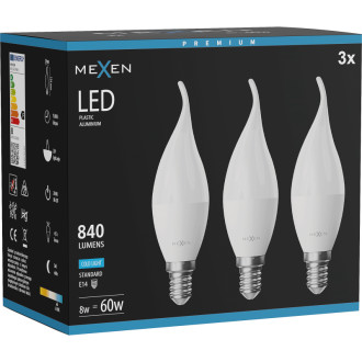 Mexen Nova 3x LED žárovka E14, C37, 8W, studená - 6500K, 840 lm - L106-E14-0865-01x03