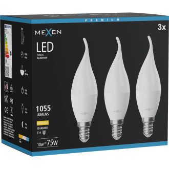 Mexen Nova 3x LED žárovka E14, C37, 10W, teplá - 3000K, 1055 lm - L106-E14-1030-01x03