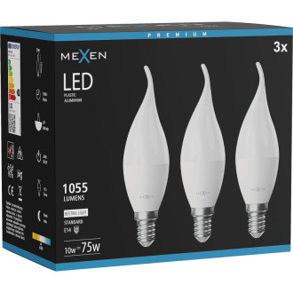 Mexen Nova 3x LED žárovka E14, C37, 10W, neutrální - 4000K, 1055 lm - L106-E14-1040-01x03