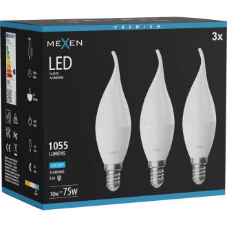 Mexen Nova 3x LED žárovka E14, C37, 10W, studená - 6500K, 1055 lm - L106-E14-1065-01x03
