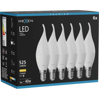 Mexen Nova 6x LED žárovka E14, C37, 5W, teplá - 3000K, 525 lm - L106-E14-0530-01x06