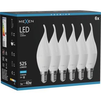 Mexen Nova 6x LED žárovka E14, C37, 5W, studená - 6500K, 525 lm - L106-E14-0565-01x06