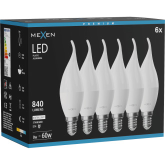 Mexen Nova 6x LED žárovka E14, C37, 8W, neutrální - 4000K, 840 lm - L106-E14-0840-01x06