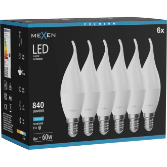 Mexen Nova 6x LED žárovka E14, C37, 8W, studená - 6500K, 840 lm - L106-E14-0865-01x06