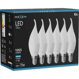Mexen Nova 6x LED žárovka E14, C37, 10W, studená - 6500K, 1055 lm - L106-E14-1065-01x06