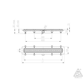 Podlahový linear. žlab 350 mm,boční D40,basic lesk