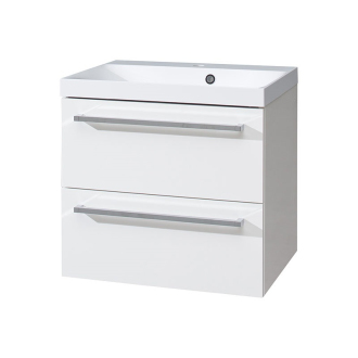 Bino, koupelnová skříňka s umyvadlem z litého mramoru, 610x578x460 mm, bíla lesk CN660M