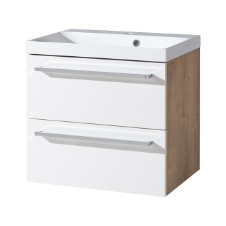 Bino,koupelnová skříňka, umyvadlo z lit. mram,610x578x460mm,bílá lesk/dub Arlington CN670M