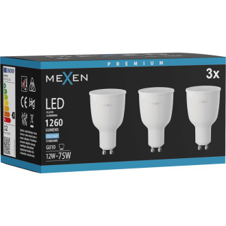 Mexen Nova 3x LED žárovka GU10, 12W, studená - 6500K, 1260 lm - L108-GU10-1265-01x03