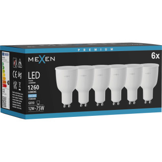 Mexen Nova 6x LED žárovka GU10, 12W, studená - 6500K, 1260 lm - L108-GU10-1265-01x06