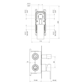 SPECTRE podomítková sprchová baterie, 3 výstupy, černá mat